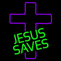 Green Jesus Saves Purple Cross Neonskylt