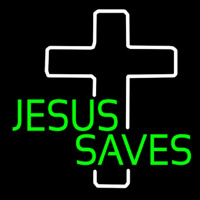 Green Jesus Saves White Cross Neonskylt