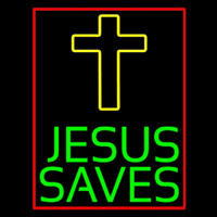 Green Jesus Saves Yellow Cross Neonskylt