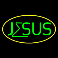 Green Jesus Yellow Border Neonskylt
