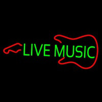 Green Live Music With Guitar Logo Neonskylt