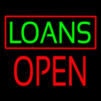 Green Loans Red Border Block Open Neonskylt