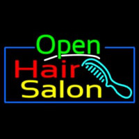 Green Open Hair Salon With Blue Border Neonskylt