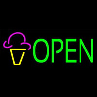 Green Open Ice Cream Cone Neonskylt