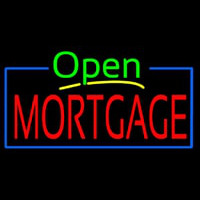 Green Open Mortgage Blue Border Neonskylt