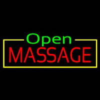Green Open Red Massage Yellow Border Neonskylt