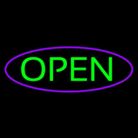 Green Open With Purple Oval Border Neonskylt