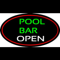 Green Pool Bar Open Oval With Red Border Neonskylt