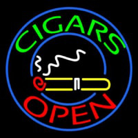Green Round Cigars Open Neonskylt