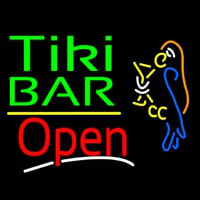 Green Tiki Bar With Parrot Martini Glass Open Neonskylt