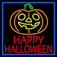 Happy Halloween Pumpkin With Blue Border Neonskylt