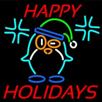 Happy Holidays With Snow Man Logo Neonskylt