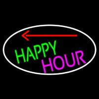 Happy Hour And Arrow Oval With White Border Neonskylt