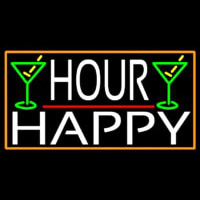 Happy Hour And Martini Glass With Orange Border Neonskylt