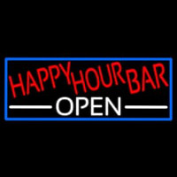 Happy Hour Bar Open With Blue Border Neonskylt