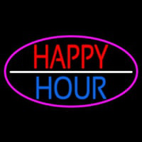 Happy Hour Oval With Pink Border Neonskylt