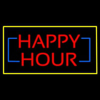 Happy Hour Rectangle Yellow Neonskylt
