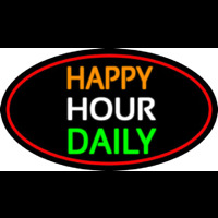 Happy Hours Daily Oval With Red Border Neonskylt