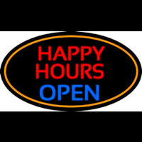 Happy Hours Open Oval With Orange Border Neonskylt
