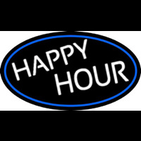Happy Hours Oval With Blue Border Neonskylt