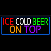 Ice Cold Beer On Top With Blue Border Neonskylt