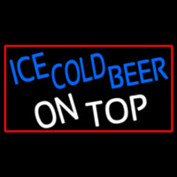 Ice Cold Beer On Top With Red Border Neonskylt