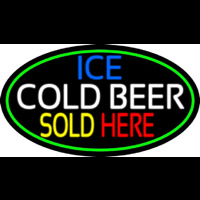 Ice Cold Beer Sold Here With Green Border Neonskylt