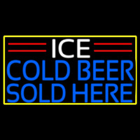 Ice Cold Beer Sold Here With Yellow Border Neonskylt