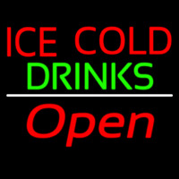 Ice Cold Drinks Red Open Neonskylt