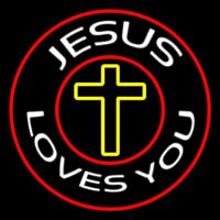 Jesus Loves You With Red Border Neonskylt