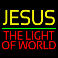 Jesus The Light Of World Green Line Neonskylt