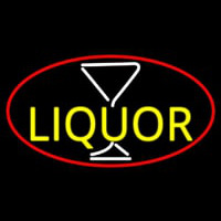 Liquor And Martini Glass Oval With Red Border Neonskylt