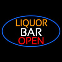 Liquor Bar Open Oval With Blue Border Neonskylt