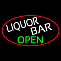 Liquor Bar Open Oval With Red Border Neonskylt