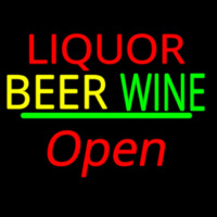 Liquor Beer Wine Cursive Open Neonskylt