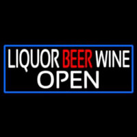 Liquor Beer Wine Open With Blue Border Neonskylt