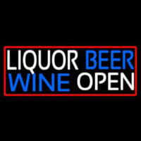 Liquor Beer Wine Open With Red Border Neonskylt