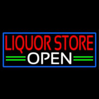 Liquor Store Open With Blue Border Neonskylt