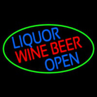 Liquor Wine Beer Open Oval With Green Border Neonskylt