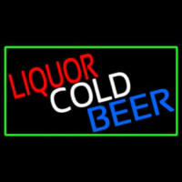 Liquors Cold Beer With Green Border Neonskylt