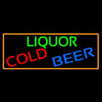 Liquors Cold Beer With Orange Border Neonskylt