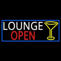Lounge And Martini Glass Open With Blue Border Neonskylt