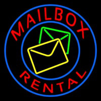 Mail Bo  Rental Blue Circle Neonskylt