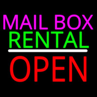 Mailbo  Rental Open Block White Line Neonskylt