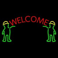 Men Holding Welcome Banner Neonskylt