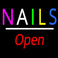 Multi Colored Nails Open White Line Neonskylt