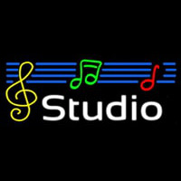 Music White Studio Blue 1 Neonskylt