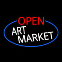Open Art Market Oval With Blue Border Neonskylt