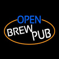 Open Brew Pub Oval With Orange Border Neonskylt