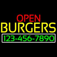Open Burgers With Numbers Neonskylt